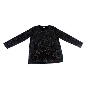 Salon Studio Haband Womens Medium Black Floral Long Sleeve Crew Neck Top USA
